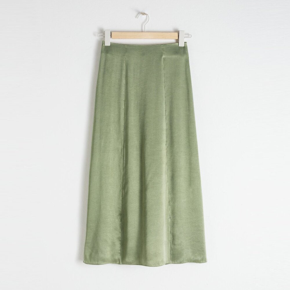 Other Stories Flowy Satin A-Line Midi Skirt Green pistachio Size 2
